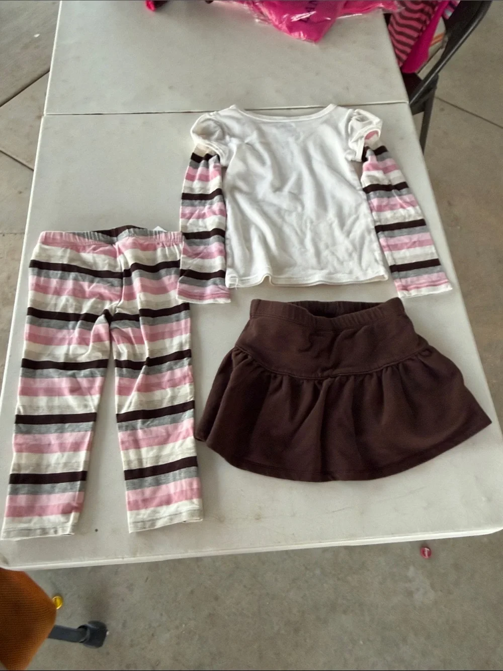 GAPKIDS White Top with Pink & Brown Striped Set and Brown Skirt